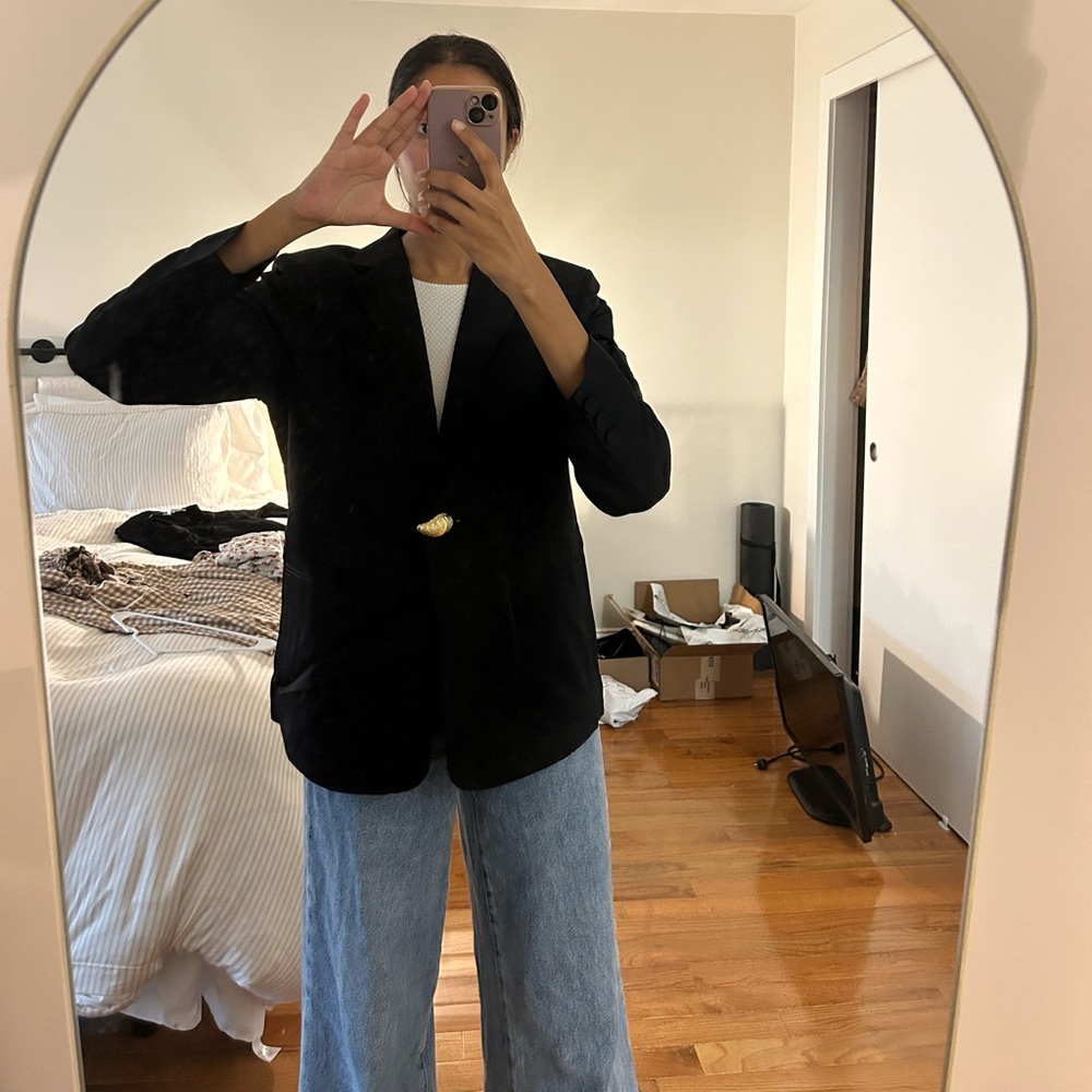 & Other Stories black blazer with gold brooch